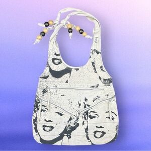 Andy Warhol Foundation Marilyn Monroe Distressed Canvas Denim Tote Bag Off-White